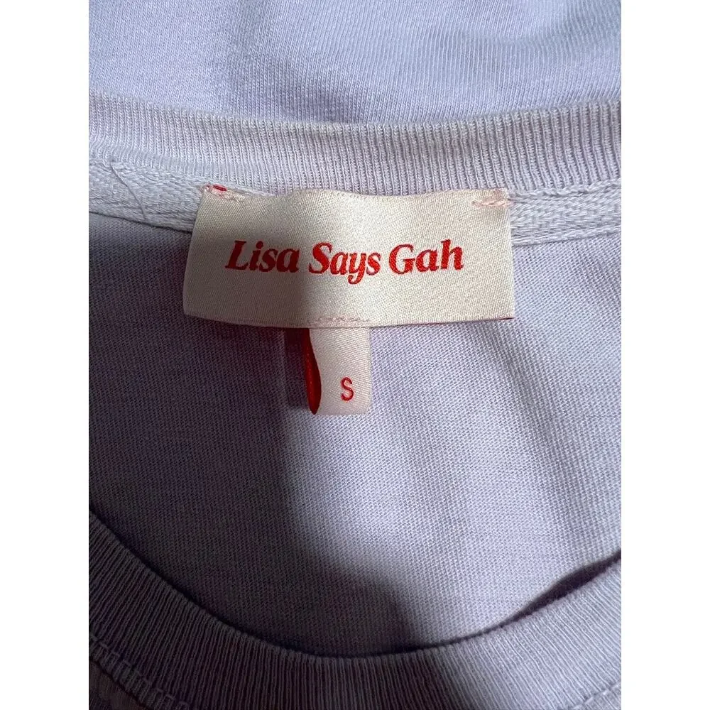 Lisa Says Gah Women's Long Sleeve Graphic Tee Lavender Purple Floral Artsy SZ S